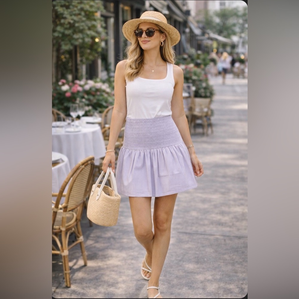 Nation‎ Ltd Womens Priscilla Smocked Mini Striped Lavender Skirt